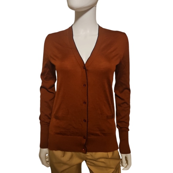 LORO PIANA | Orange Virgin Wool V-Neck Cardigan in Size IT 38 / US 4 ~ NWT - Picture 1 of 9